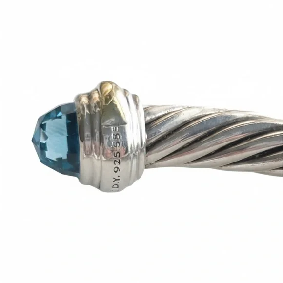 Authentic David Yurman 7mm Cable Classic Bracelet - Blue Topaz & 14K Gold - Picture 4 of 4